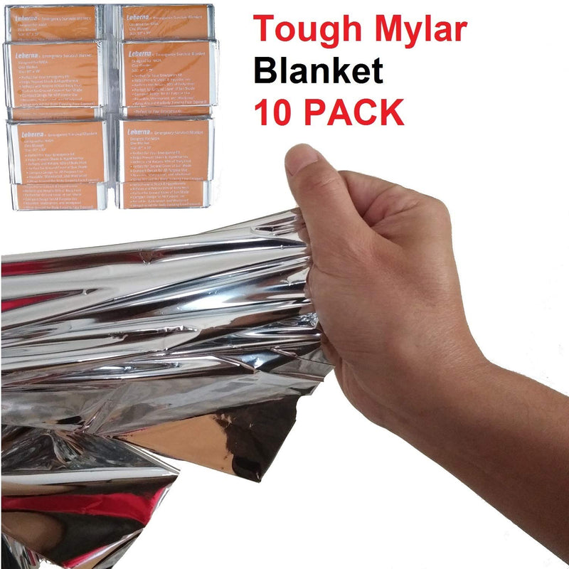  [AUSTRALIA] - Leberna Emergency Blanket Survival Gear | Foil Mylar Thermal Blankets 63" x 87" inches (Pack of 10) | Big Double Sided Escape Tact Bivvy, | for NASA, Outdoors, Hiking, Space, Marathons First Aid Kit