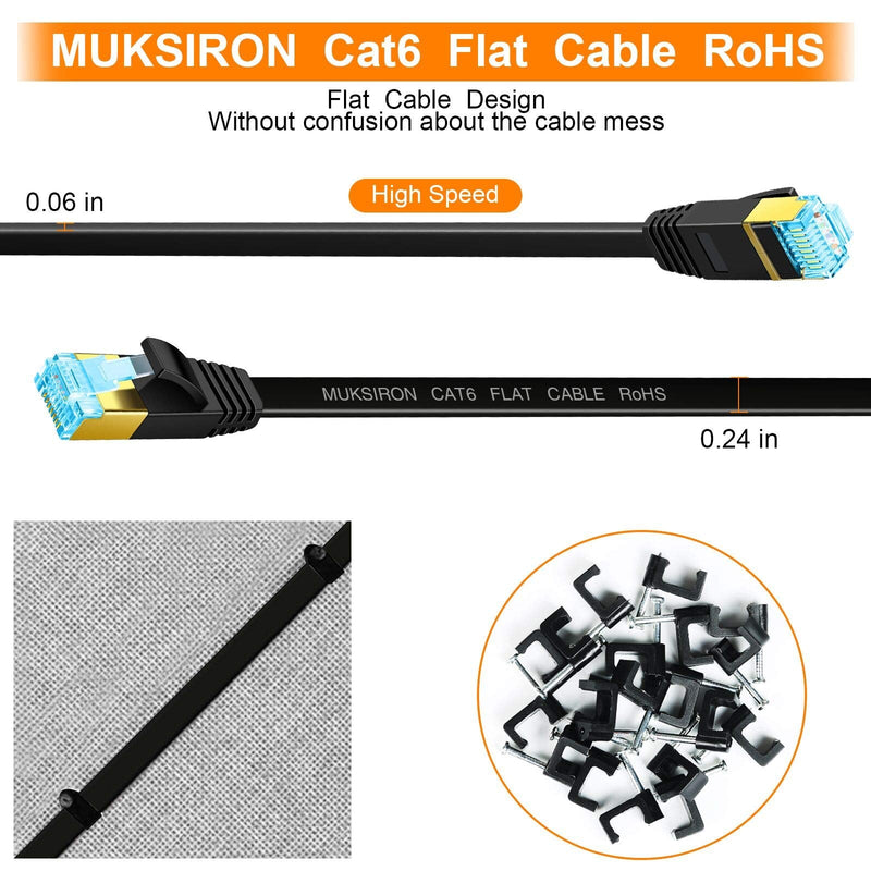  [AUSTRALIA] - Cat6 Ethernet Cable 30 ft, Flat - Solid Internet Network LAN Patch Cord – Cat 6 High Speed Computer Wire with Clips & Rj45 Connectors for Router, Modem, PS, Xbox– Faster Than Cat5/Cat5e- 30ft Black