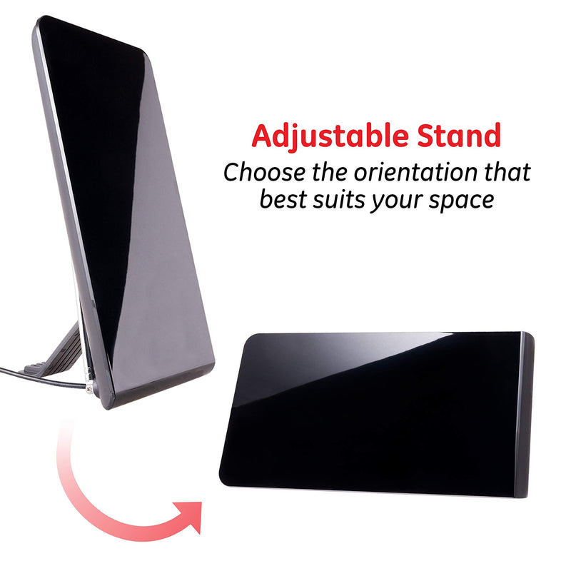  [AUSTRALIA] - GE Flat Panel Indoor HD Digital TV Antenna, Long Range Smart TV Antenna, Supports 4K 1080P HD Smart TV VHF UHF, Extendable Dipole Rabbit Ears, Adjustable Stand, 5ft Coax HDTV Cable, 33681 Table Top Flat Panel