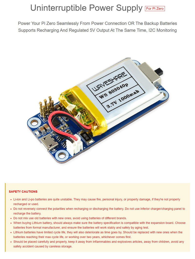  [AUSTRALIA] - UPS HAT (C) for Raspberry Pi Zero Boards, Provides 5V Uninterruptible Stable Power, with Pogo Pin Connector