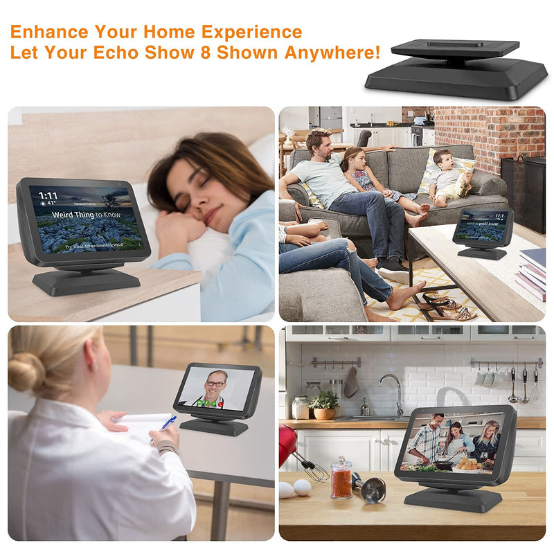  [AUSTRALIA] - Stand for Echo Show 8, Adjustable Mount Accessory Smart Speaker 360 Degree Swivel Holder for Echo Show 8 with Magnetic Attachment Anti-Slip Base (Black) Black