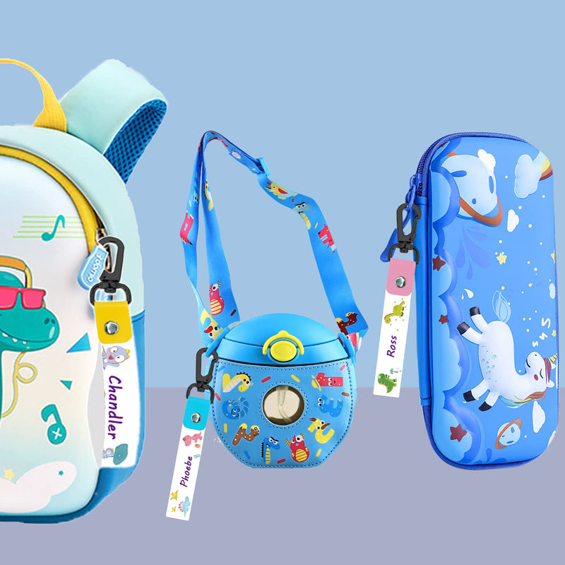  [AUSTRALIA] - 6 Pcs Backpack Name Keychain Kids Name Labels with Pen Cute Name Tag Clips Child Id Bag Tags Dinosaur Name Clips for Kids Name Keychain for Backpacks Boys Girls Water Bottle Lunchbox Pencil Case