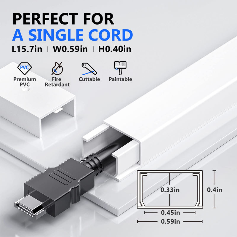  [AUSTRALIA] - One-Cord Channel Cord Hider Wall, Delamu 157in Cable Cover, Cable Concealer Raceway, Cable Hider, Paintable Wire Covers for Wall Mounted TV, Cable Management System, 10xL15.7 W0.59 H0.4in, CC03 White Small