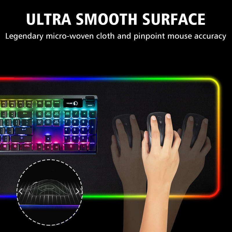 RGB Gaming Mouse Pad, Ultra Bright LED Light&Soft Large Extended Mousepad with 12 Lighting Rainbow Modes, Water Resistance, Non-Slip Rubber Base Keyboard Pad Mat, 31.5 X12 inch (Plain Black) Plain Black - LeoForward Australia