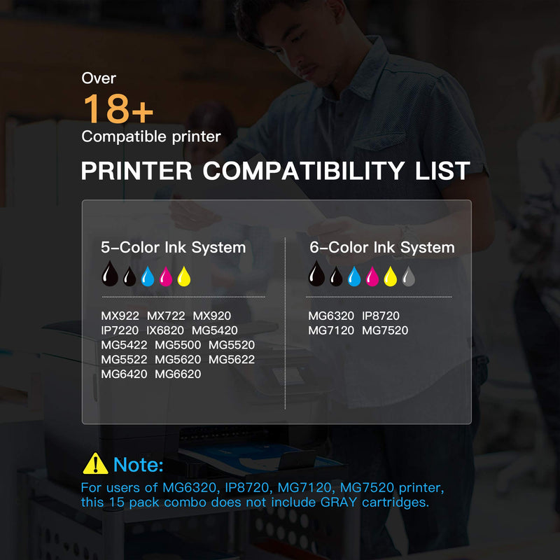 E-Z Ink (TM) Compatible Ink Cartridge Replacement for Canon PGI-250XL CLI-251XL PGI 250 XL CLI 251 XL to use with PIXMA MX922 IP7220 MG5520 MG5420 IX6820 IP8720 MG7520 MG7120 MG6320 Printer (15 Pack) - LeoForward Australia