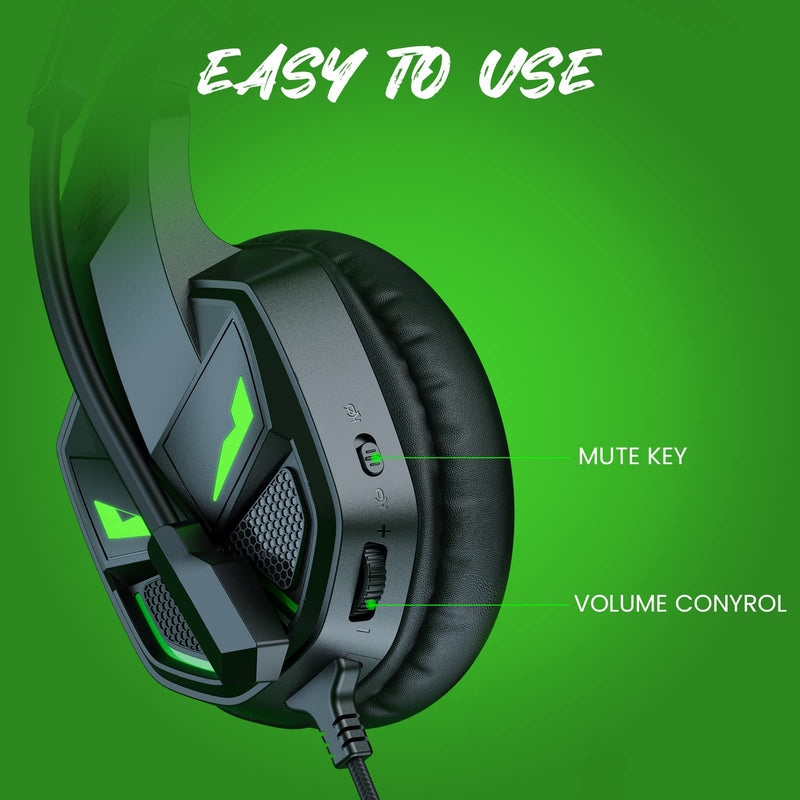  [AUSTRALIA] - EKSA Fenrir Gaming Headset for Xbox One, PS4, PC, PS5, Mobile Devices - Gaming Headphones with Noise Cancelling Microphone, Comfortable Ear Pads, 50 mm Drivers, RGB Light, One Key Control