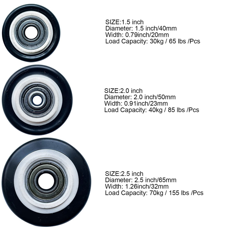  [AUSTRALIA] - Set of 4,1.5" Caster Wheels Accessories,Heavy Duty Rollers,No Noise PU Pulley,Compatible for Furniture/Dolly/Workbench/Industrial Equipment,Black 1.5",LBC 65 lbs X 4Pcs