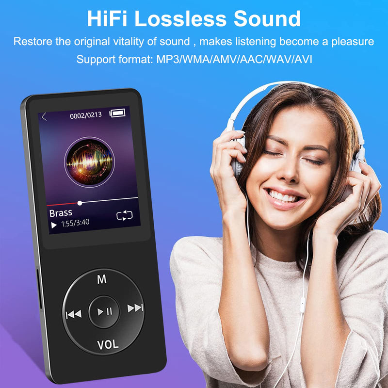  [AUSTRALIA] - MP3 Music Player with Speaker, MP3 Player Built in 16GB Starage,Portable Media Player with FM Radio/E-Book, HiFi Lossless Sound Player Support up to 128GB for Running(Built-in earphons)