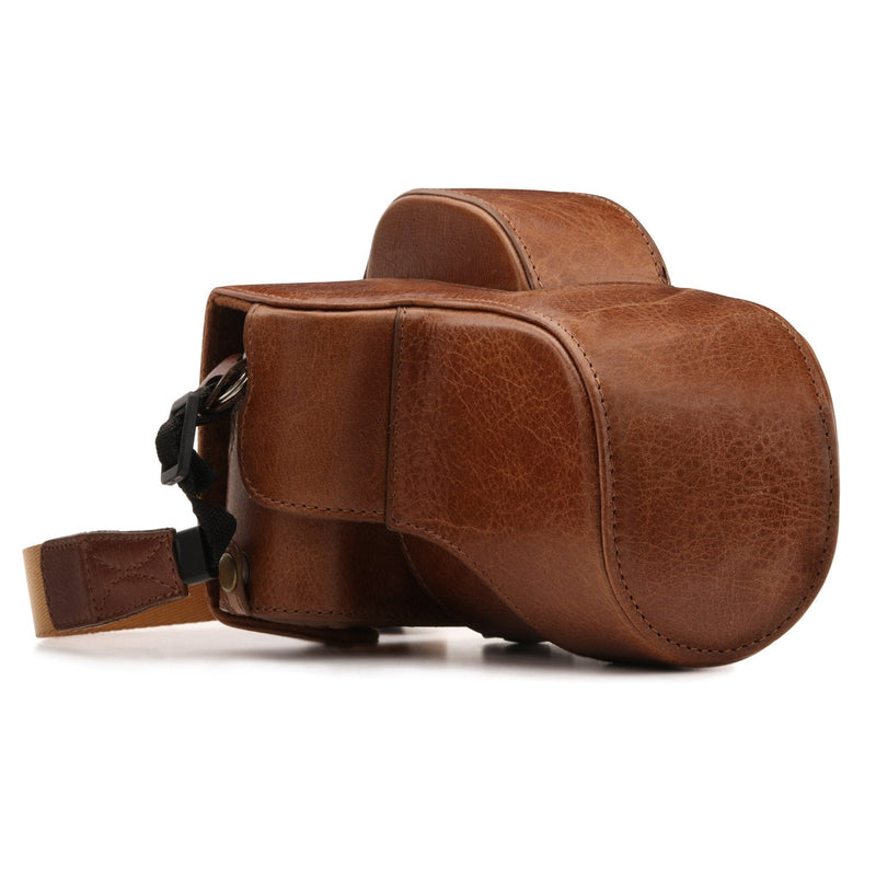  [AUSTRALIA] - MegaGear MG1340 Ever Ready Genuine Leather Camera Case & Strap for Fujifilm X-E3 (23mm & 18-55mm) with Battery Access, Light Brown