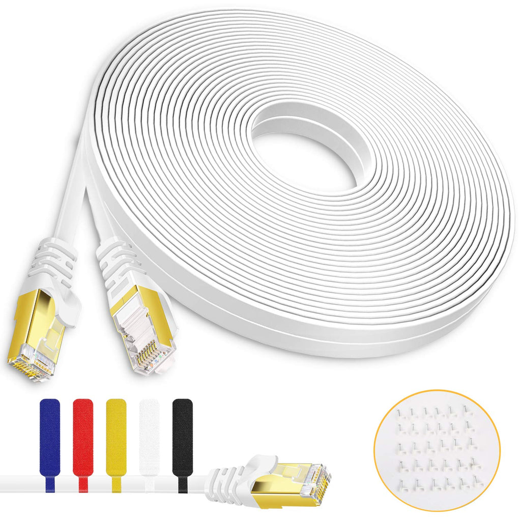  [AUSTRALIA] - Boahcken Cat 7 Ethernet Cable 50 ft White,High Speed Flat RJ45 Cat-7 Internet LAN Computer Patch Cord Cable,Shielded - Solid,Faster Than Cat5e/cat6,Suitable for LAN, Camera, Router, Modem CAT7-50FT