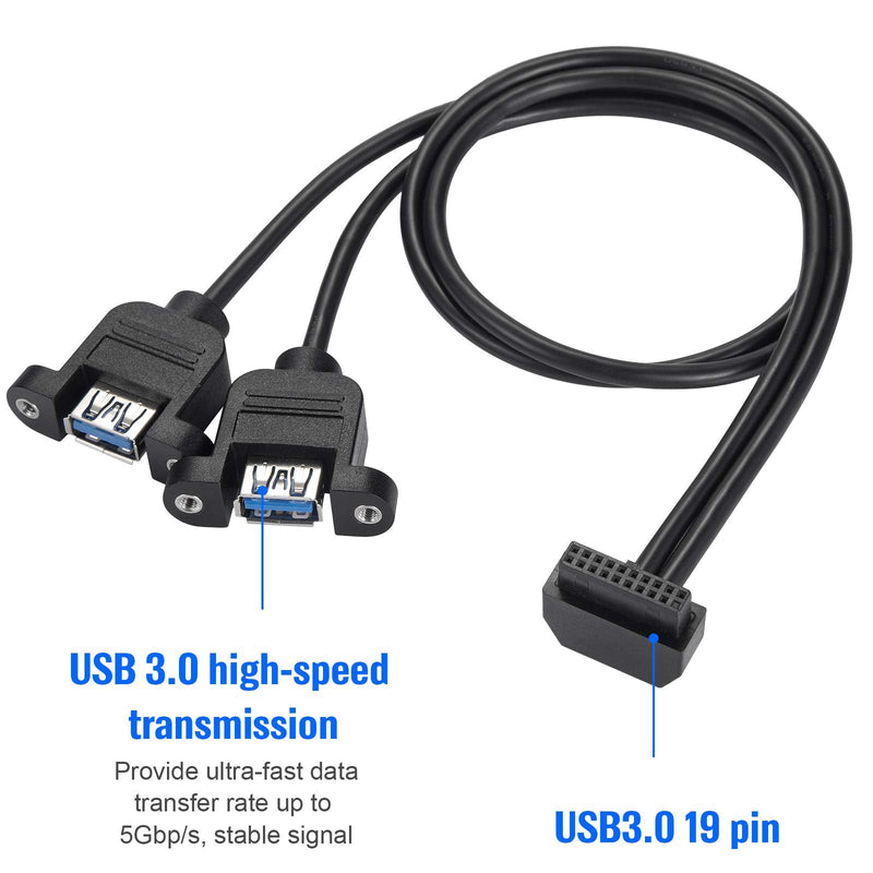  [AUSTRALIA] - MZHOU USB 3.0 19PIN to Dual Port A Female Baffle Cable, Front Cable, Suitable for Win XP/Vista / Win7 / Win8 32-Bit / 64-Bit Mac10.8 Or Higher (Interface Facing Inward) Cable-Inward