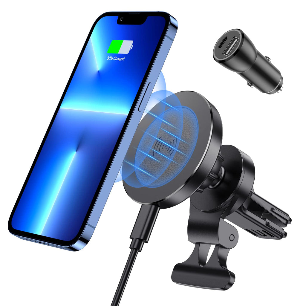  [AUSTRALIA] - MagSafe Car Mount Charger, Magnetic Wireless Car Charger for MagSafe, MagSafe Car Charger, Air Vent Magnetic Car Mount Phone Holder Charger Compatible with MagSafe iPhone 14 13 12 Series, Black Vent-Black