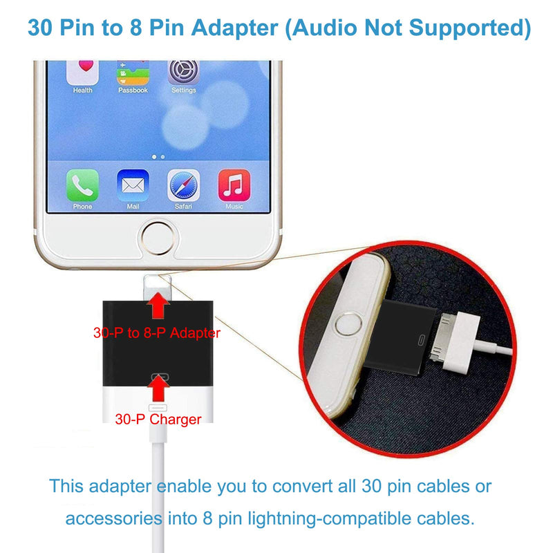  [AUSTRALIA] - rosyclo Lightning to 30-Pin Adapter, MFi Certified 8-Pin Male to 30-Pin Female Converter, iPhone Charging Data Sync Output Connector Compatible iPhone 12/11/X/8/7/6/5/iPad/iPod Black (No Audio)