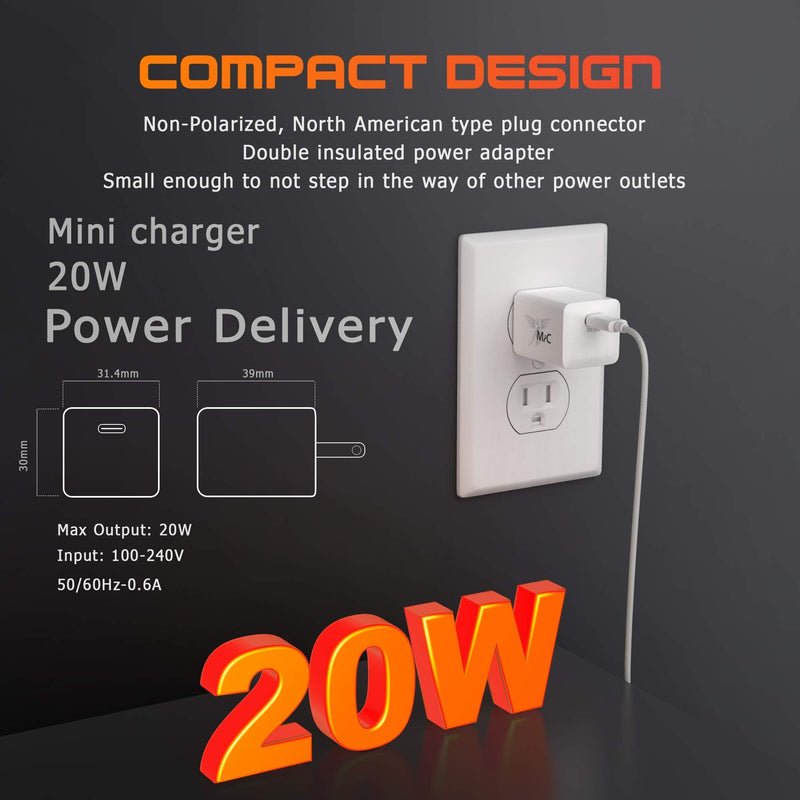  [AUSTRALIA] - 121MiC - 20W USB-C Wall Charger + 1m USB-C to USB-C Cable. Compact Power Adapter, PD 3.0, Fast Charge, Electrical Safety Tested, White. Compatible with Samsung S20/S20+/S10/S10+/S9/9+/S8/S8+