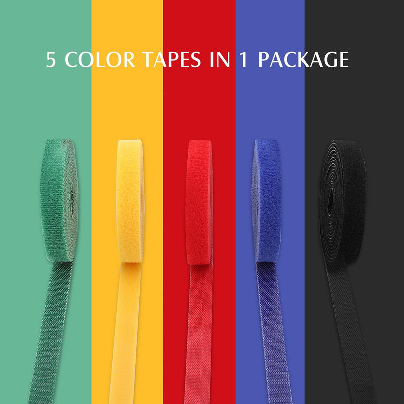  [AUSTRALIA] - MoKo 5PCS x 2M Cable Management, Hook and Loop Reusable Fastening Wire Ties Cable Organizer, 30ft Self Gripping Cords Tape Strap for TV, Computer, Home Theater, Home Entertainment - Multi-Color