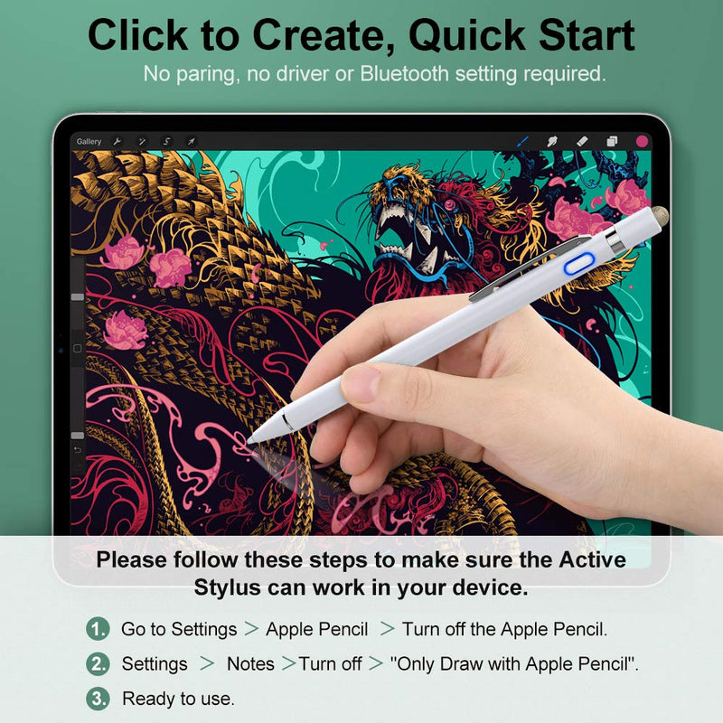 MoKo Active Stylus Pen with Palm Rejection 2 in 1 Rechargeable Digital Pencil fit Apple 2021 iPad Pro 11/12.9 Inch (2018-2021), iPad 8th Gen, iPad Air 4th/Air 3rd, iPad Mini 5th, iPad 6/7th - White - LeoForward Australia