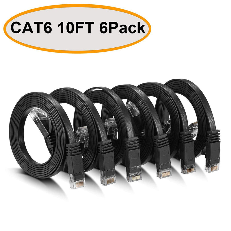  [AUSTRALIA] - Cat 6 Ethernet Cable - Flat Internet Network Cable - Cat6 Ethernet Patch Cable Short - Cat 6 Computer LAN Cable with Snagless RJ45 Connectors 6pack 10ft black
