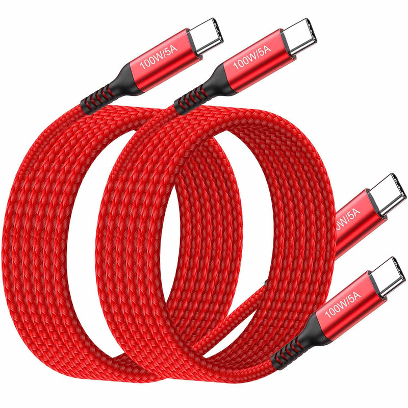  [AUSTRALIA] - USB C to USB C Cable 15FT 2Pack 100W/5A Fast Charging Nylon Type C Cord Compatible with MacBook Pro/Air,iPad Air 5,Samsung galaxy S22 S21 S20,Note 20 10,A72 A71,Google Pixel 6 5 4,Sony PS5,Dell Laptop Red 2