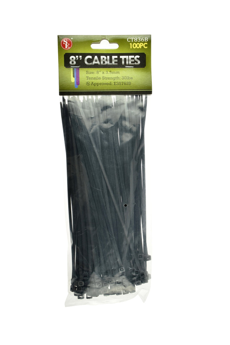  [AUSTRALIA] - SE 8” Black Cable Ties with 30-lb. Tensile Strength (100 Count) - CT836B