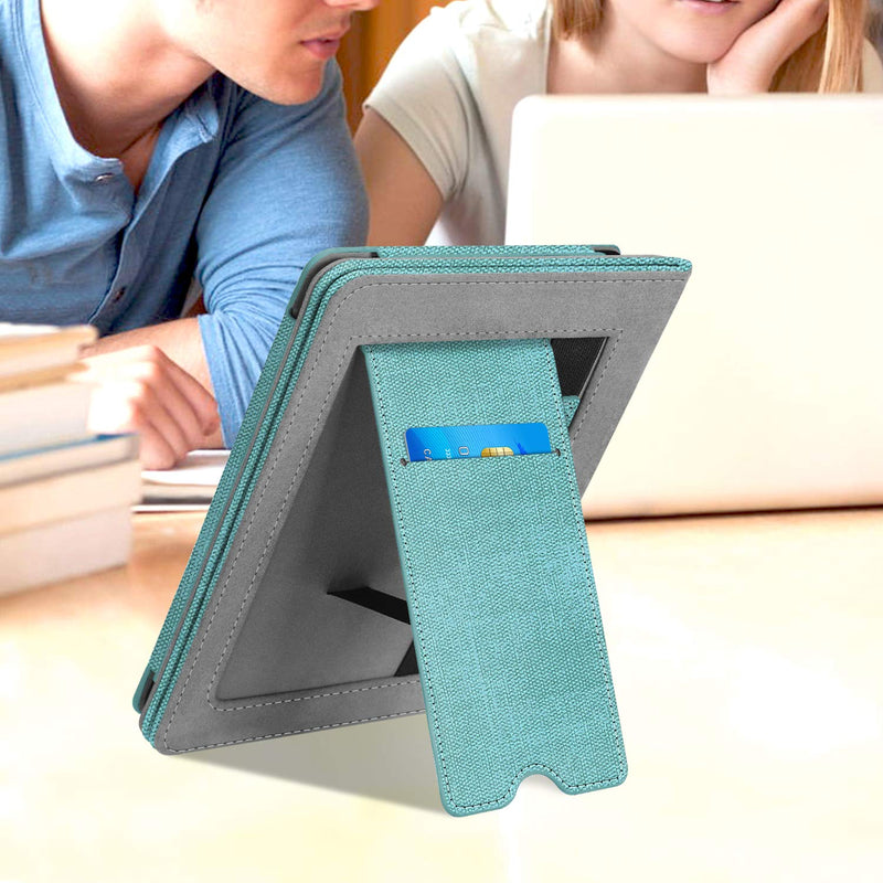  [AUSTRALIA] - Fintie Stand Case for 6" Kindle Paperwhite (Fits 10th Generation 2018 and All Paperwhite Generations Prior to 2018) - Premium PU Leather Sleeve Cover with Card Slot and Hand Strap, Turquoise/Brown D-Turquoise/Brown