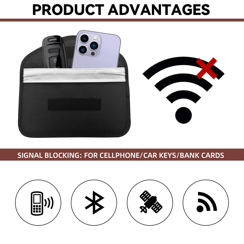  [AUSTRALIA] - 2PCS Faraday Bags for Car Keys and Cell Phone, RFID Signal Blocking Bag, Keyless Entry Fob Signal Blocking Pouch, Cell Phone Privacy Card Protection, Anti Radiation Key Pouch (Black)