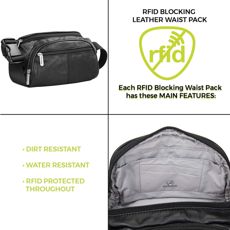 Travelon: RFID Blocking Leather Waist Pack - Black - LeoForward Australia