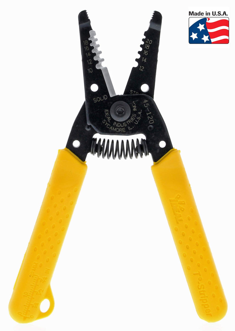  [AUSTRALIA] - IDEAL Electrical 45-120 T-5 T-Stripper - 10-20 AWG, Yellow Wire Stripper with Looping Holes, Plier Nose, Spring Loaded Automatic Opening
