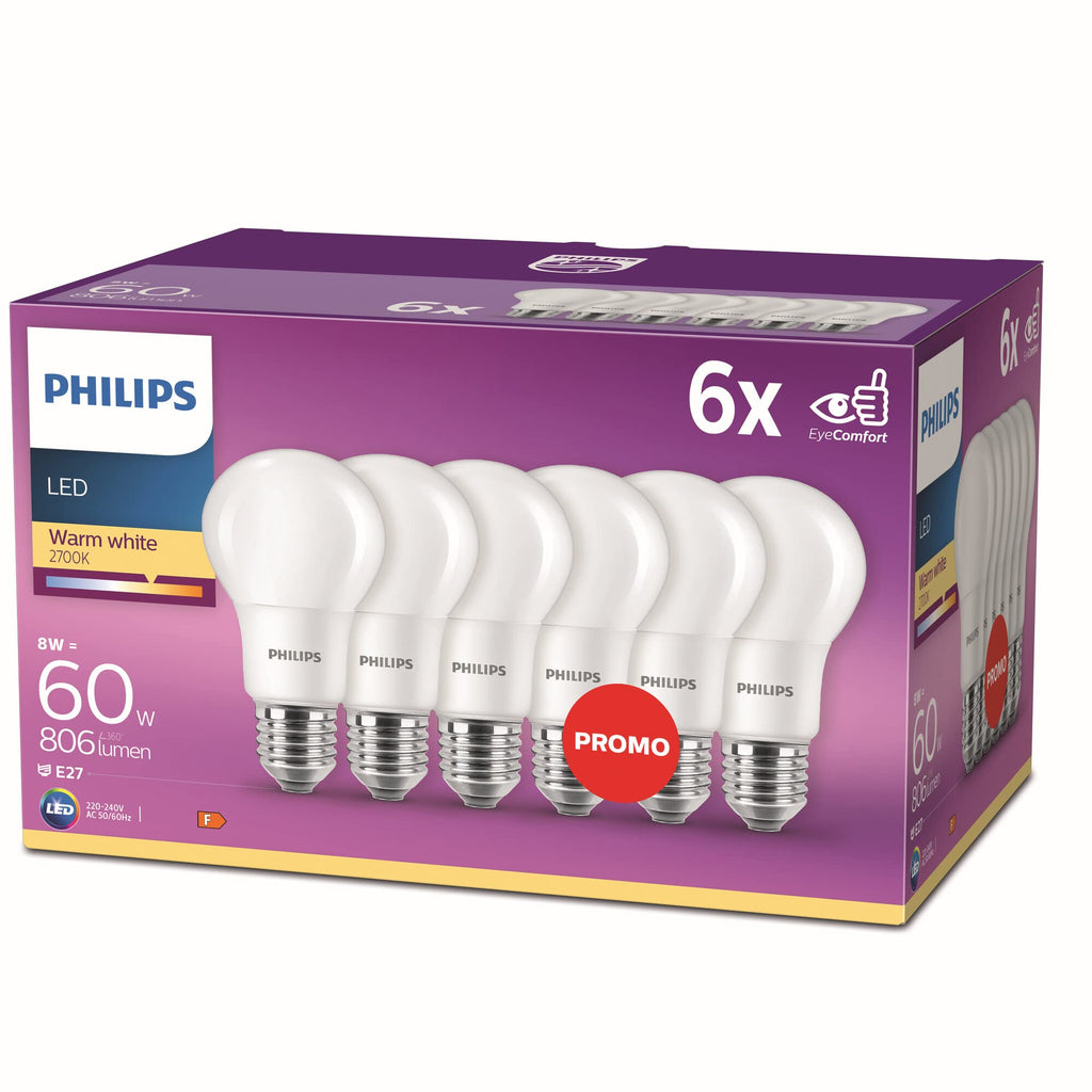  [AUSTRALIA] - Philips LED Classic E27 lamp, 60 W, matt, warm white, pack of 6 60W 6 pieces (pack of 1) warm white