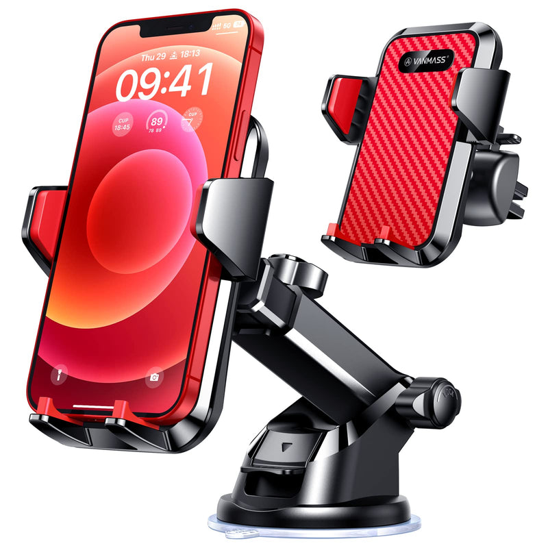  [AUSTRALIA] - VANMASS Universal Car Phone Mount,【Patent & Safety Certs】 Upgraded Handsfree Dashboard Stand, Phone Holder for Car Windshield Vent, Compatible iPhone 14 13 12 11 Pro Max Xs XR X 8, Galaxy s20 (Red)