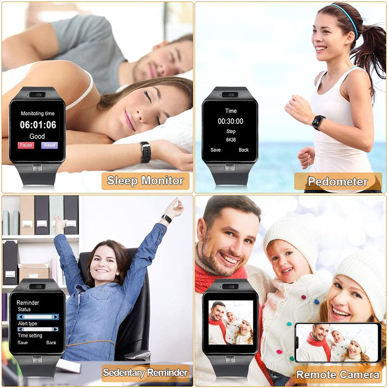  [AUSTRALIA] - Padgene Bluetooth Smartwatch,Touchscreen Wrist Smart Phone Watch Sports Fitness Tracker with SIM SD Card Slot Camera Pedometer (Black (Black Band)) Black (Black Band)