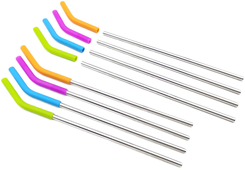  [AUSTRALIA] - GFDesign 10" & 12" Extra Long Reusable Drinking Metal Straws 6mm Wide Food-Grade Stainless Steel & Silicone Elbows Tips for Smoothie Milkshake Cocktail Juice Hot Drinks - Set of 8 + 2 Cleaning Brushes