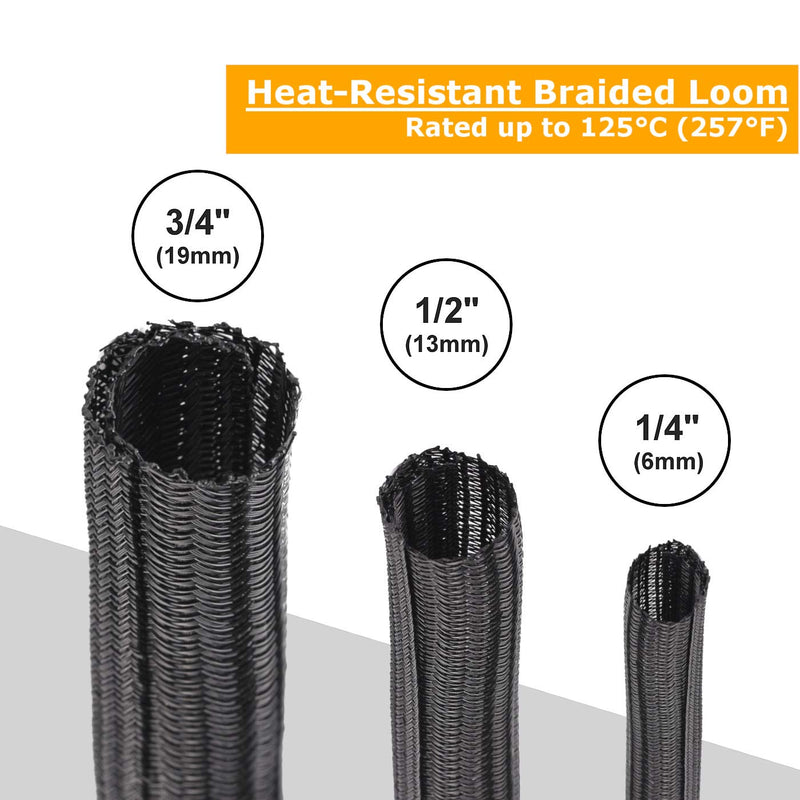  [AUSTRALIA] - MGI SpeedWare Braided Split-Sleeve Wire Loom for High-Temperature Automotive Harness and Home Cable Management 25 feet (1/4") 1/4" (25ft length)