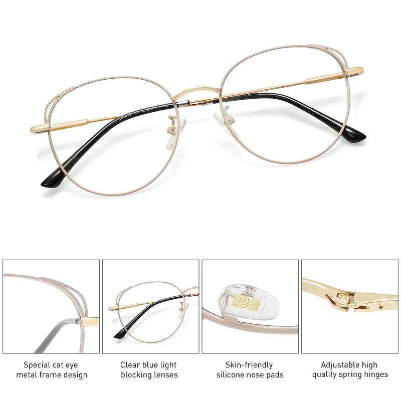  [AUSTRALIA] - SOJOS Cat Eye Blue Light Blocking Glasses Hipster Metal Frame Women Eyeglasses She Young Beige