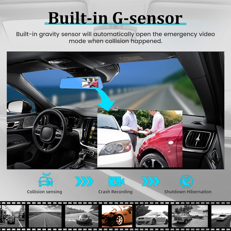  [AUSTRALIA] - 4.5 Inch Rear View Mirror Camera for Car with 64G TF Card, 1080P IPS Touch Screen/Loop Recording / 150° Wide Angel/Night Vision/G-Sensor/Parking Assistance