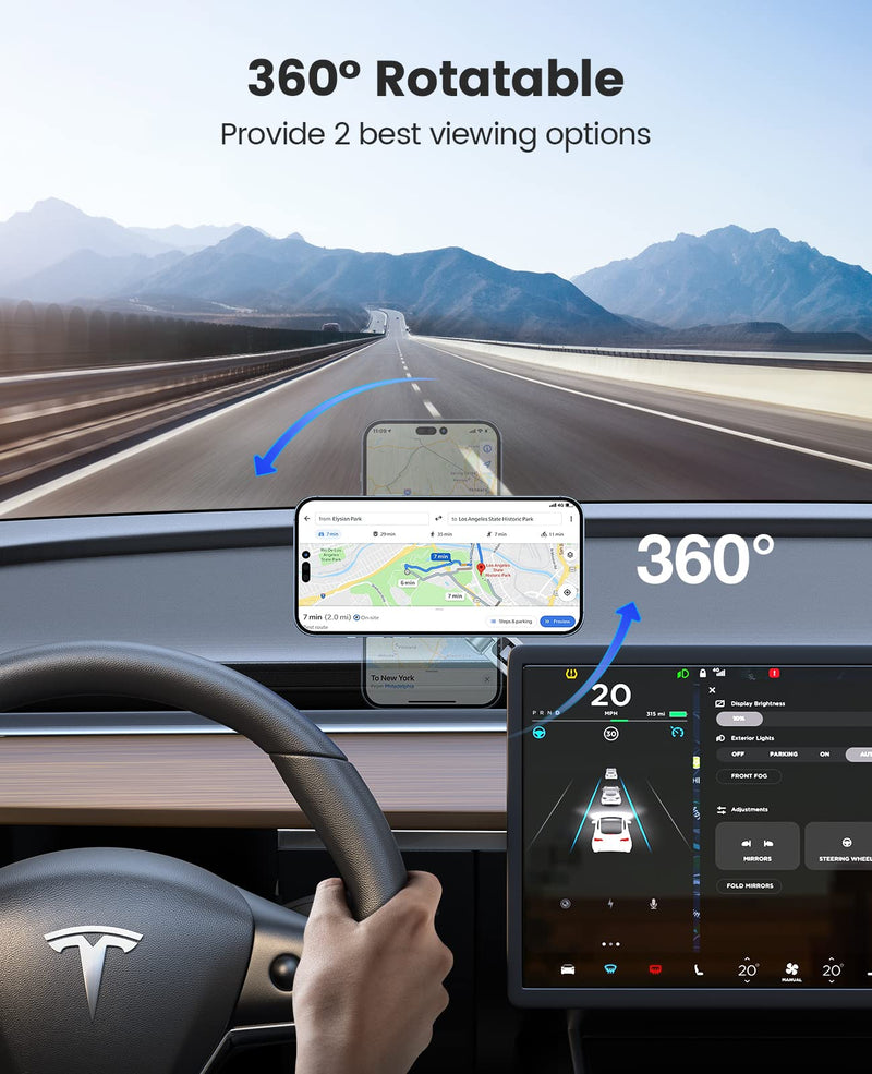  [AUSTRALIA] - VICSEED Tesla Phone Mount【Strongest Magnet Power】MagSafe Car Mount for Tesla Model 3 Model Y, Foldable Hidden Tesla Phone Holder Fit for All Phone, Tesla Model 3 Accessories, Tesla Model Y Accessories