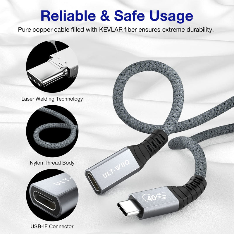  [AUSTRALIA] - USB4 Extension Cable 2.62FT, Thunderbolt 3 & 4 Extension Cable, USB C 4.0 Support PD 100W 20V5A, 40Gbps Transfer, 8K@60Hz, 6K/4K@60Hz Video for Dell/HP/Anker Dock, MacBook, iMac, Dell XPS, Intel NUC 2.62 Feet Grey