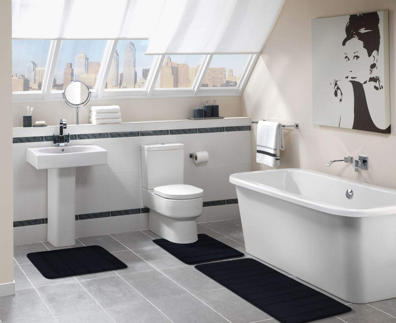  [AUSTRALIA] - Colorxy Memory Foam Bath Mat - Soft & Absorbent Bathroom Rugs Non Slip Large Bath Rug Runner for Kitchen Bathroom Floors 17"x24", Black 17"x24"/43x61 cm