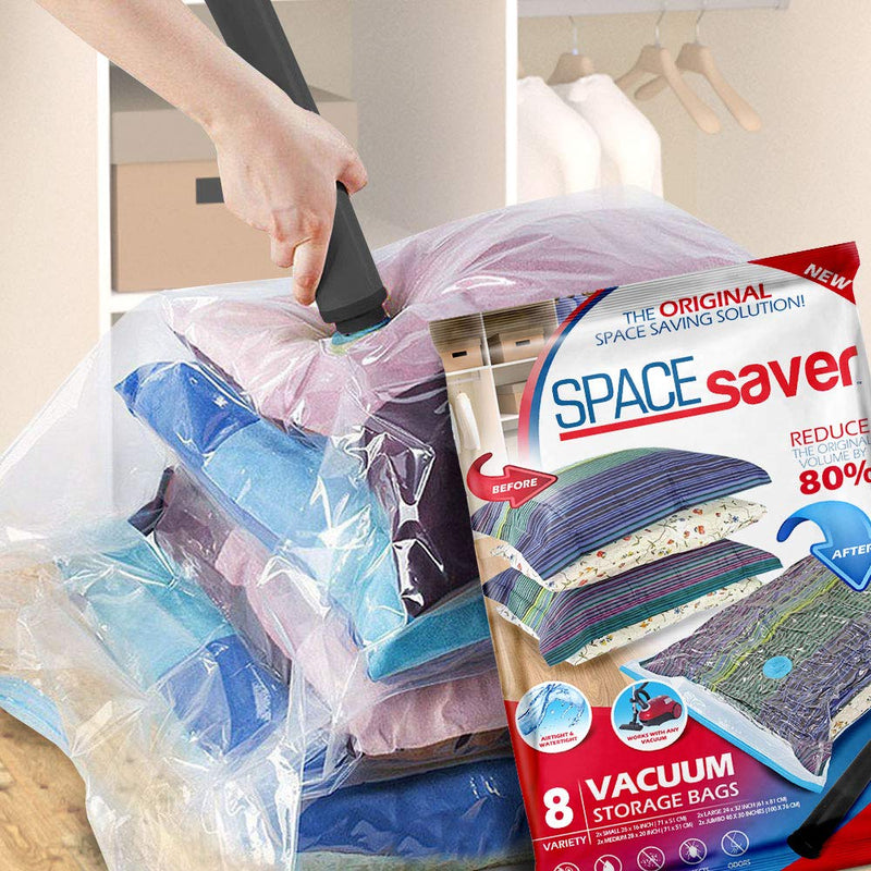  [AUSTRALIA] - Spacesaver Premium Vacuum Storage Bags. 80% More Storage! Hand-Pump for Travel! Double-Zip Seal and Triple Seal Turbo-Valve for Max Space Saving! (Variety 8 pack) Variety 8 pack