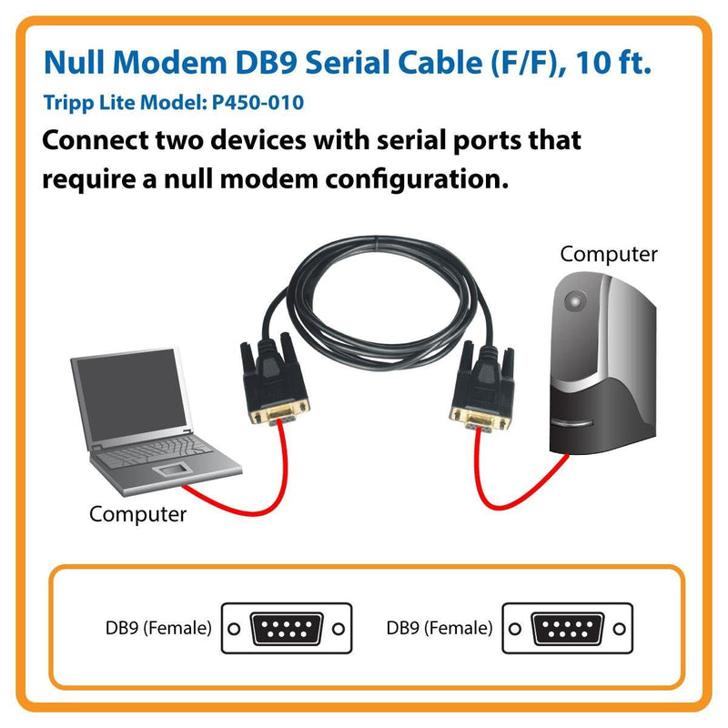  [AUSTRALIA] - Tripp Lite Null Modem Serial RS232 Cable (DB9 F/F) 10-ft. (P450-010) 10ft