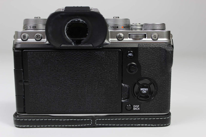  [AUSTRALIA] - X-T4 Case, BolinUS Handmade Genuine Real Leather Half Camera Case Bag Cover for Fujifilm Fuji X-T4 XT4 Bottom Opening Version + Hand Strap (Black) Black