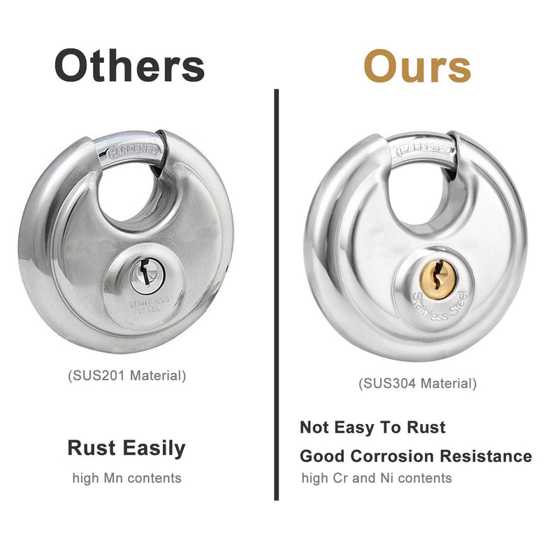  [AUSTRALIA] - Discus Keyed Padlock Disc Storage Locks with Hardened Steel Shackle for Storage Unit, Moving Trailers, Shed, Fence(3/8-Inch Shackle,3keys) Silver