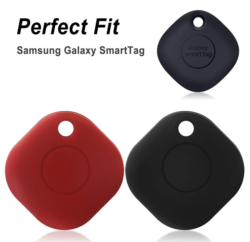Geiomoo Silicone Case for Galaxy SmartTag, Soft and Flexible, Scratch/Shock Resistant Cover with Carabiner for Galaxy SmartTag Tracker (2 Pack Red+Black) 2 Pack Red+Black - LeoForward Australia