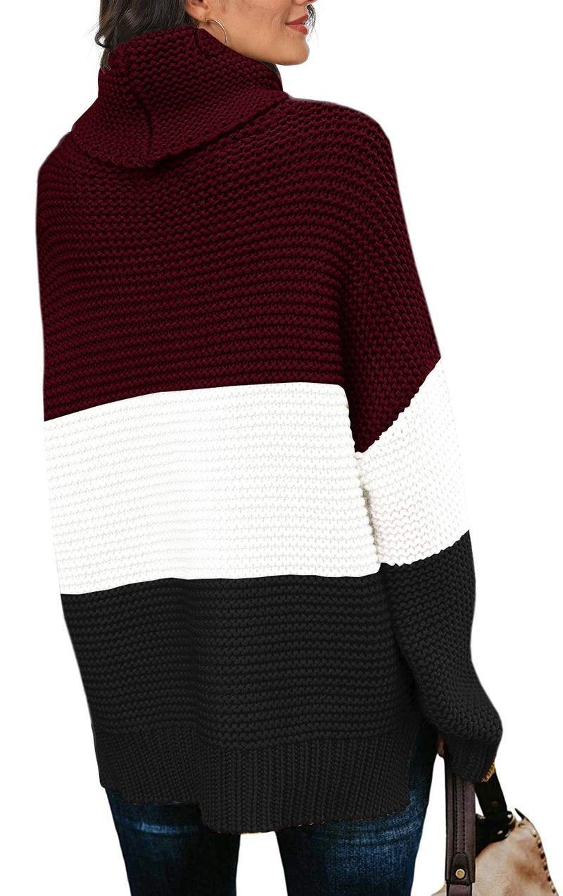 PrinStory Womens Casual Long Sleeve Turtleneck Chunky Knit Pullover Sweater Tops with Side Slit Small A0 Pj Wine Red - LeoForward Australia