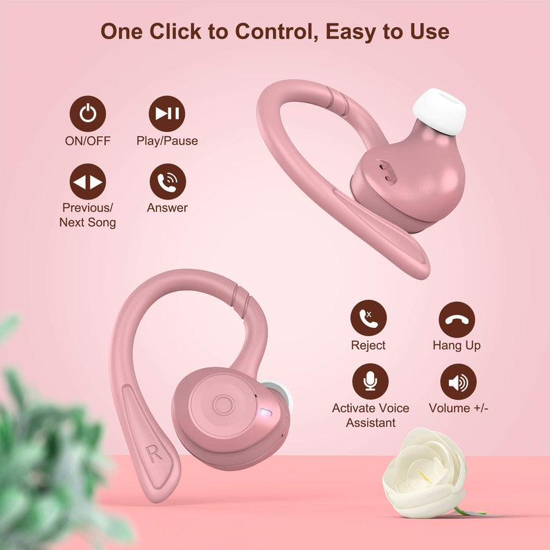  [AUSTRALIA] - COMISO Wireless Earbuds, True Wireless in Ear Bluetooth 5.0 with Microphone, Deep Bass, IPX7 Waterproof Loud Voice Sport Earphones with Charging Case for Outdoor Running Gym Workout (Rose Pink) Rose Pink