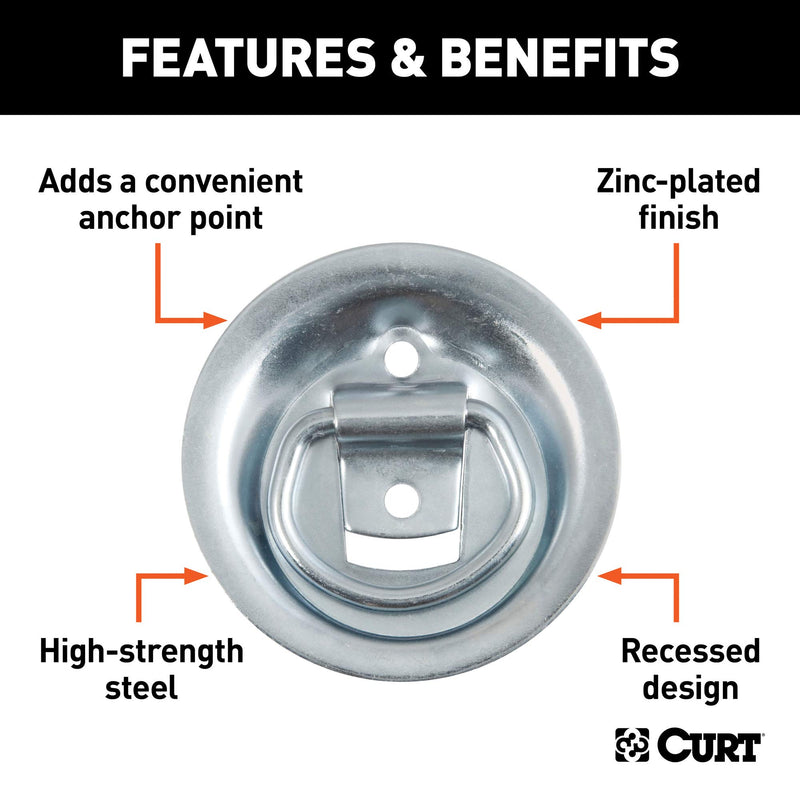  [AUSTRALIA] - CURT 83710 1-1/8 x 1-5/8-Inch Recessed Trailer Rope Ring Tie Down Anchor, 1,000 lbs Capacity