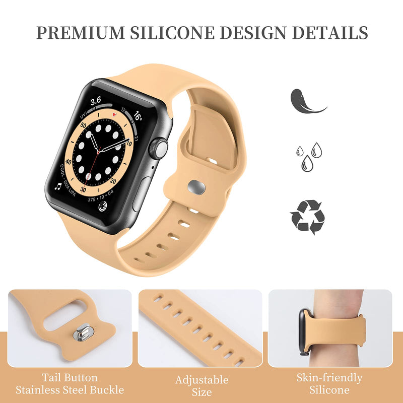  [AUSTRALIA] - Upgrade Bands Compatible with Apple Watch Band 38mm 40mm 41mm for Women Men-Soft Silicone Replacement Sport Watch Strap for iWatch SE Series 7 6 5 4 3 2 1-Smartwatch Band Beige 38 mm/40 mm/41 mm