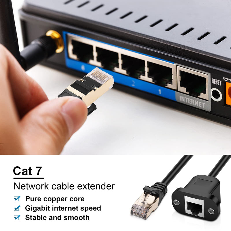  [AUSTRALIA] - Ethernet Extender - iGreely 2Pack Cat7 RJ45 Male to Female Screw Panel Mount 10Gbps RJ45 Cat7 Extension Patch Cord Compatible for Router Modem PC Laptop PS5 Xbox Smart TV 1FT 30CM