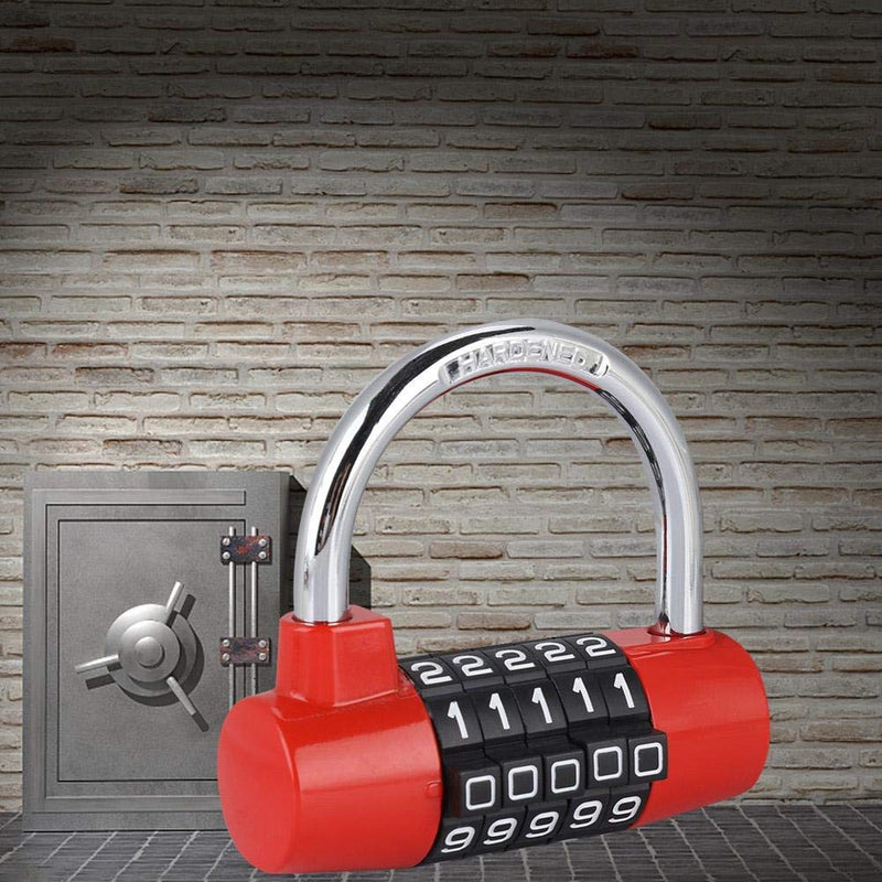  [AUSTRALIA] - Metal Padlock, 5 Digit Code Door Lock U-Shaped Suitcase Combination Lock for Gym Sports School Employee Locker Outdoor Fence Hasp and Storage (Red) Red