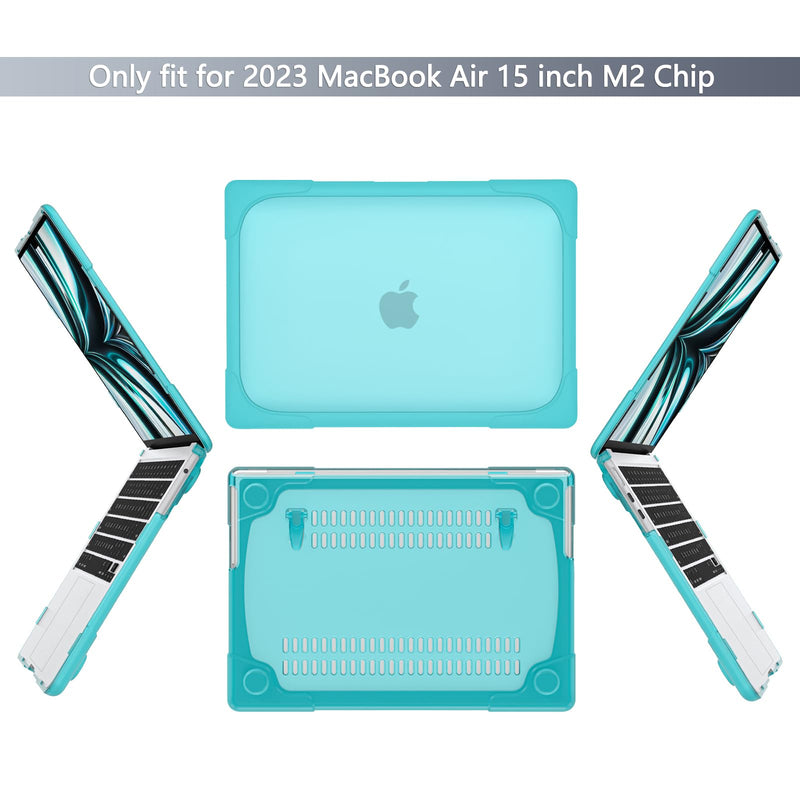  [AUSTRALIA] - Batianda for 2023 MacBook Air 15 inch Case with M2 Chip Model A2941,Heavy Duty Shockproof Protective Hard Shell with Fold Kickstand & Keyboard Cover Screen Protector for Enhanced Durability, Blue