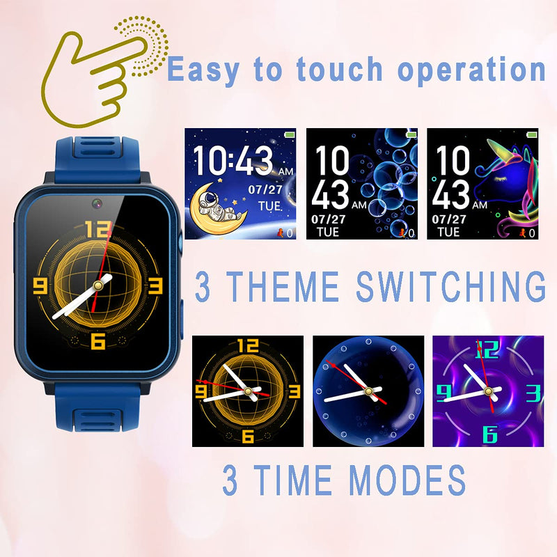  [AUSTRALIA] - Smart Watch for Kids , Kids Game Smart Watch Boys with HD Touch Screen 24 Games Music Player Camera Alarm Clock Pedometer Torch Calculator 12/24 hr Kids Watches for Boys Gift for 3-12 Year Old Blue